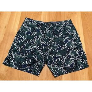 Club Monaco Baxter Fit Tropical Leaf Print Chino Shorts Size 33 Beach Resort